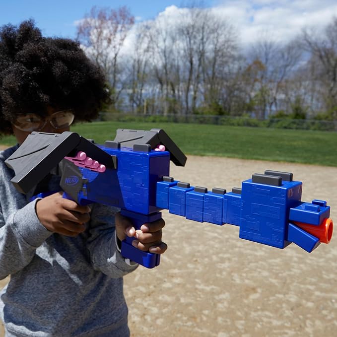 NERF Minecraft Ender Dragon Blaster, 4-Dart Internal Clip, 12 NERF Elite Foam Darts, Design Inspired by Mob in The Game