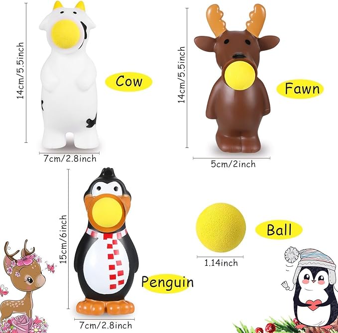 Sumind 3 Pcs Christmas Ball Popper Toy Shooter with 15 Shoot Foam Balls up to 20 Feet Santa Snowman Elf Toy Game Christmas Stocking Stuffer Gag Gift for Kid Adult Holiday (Penguin, Elk, Cow)