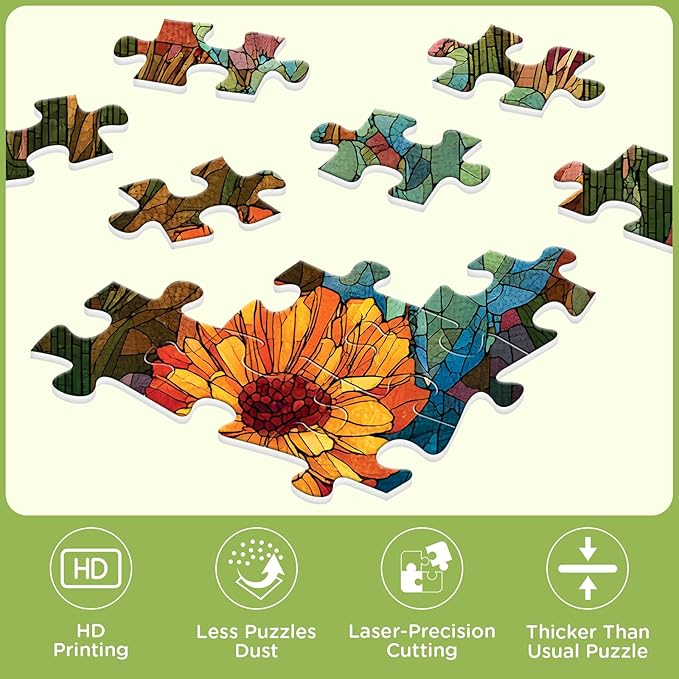500 Piece Puzzles for Adults, Cactus Puzzles 500 Pieces, Stained Glass Puzzle Including Mosaic Art Cactus, Colorful Succulent Puzzles for Plant Lovers, Challenging Game Home Decor, 20.5 x 15 in