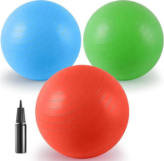 18-Inch Jumbo Playground Balls (3 Pack, Red&Blue&Green) - Oversized Inflatable PVC Balls for Kids & Pets, Backyard Grass Play, Indoor/Outdoor Games with Hand Pump
