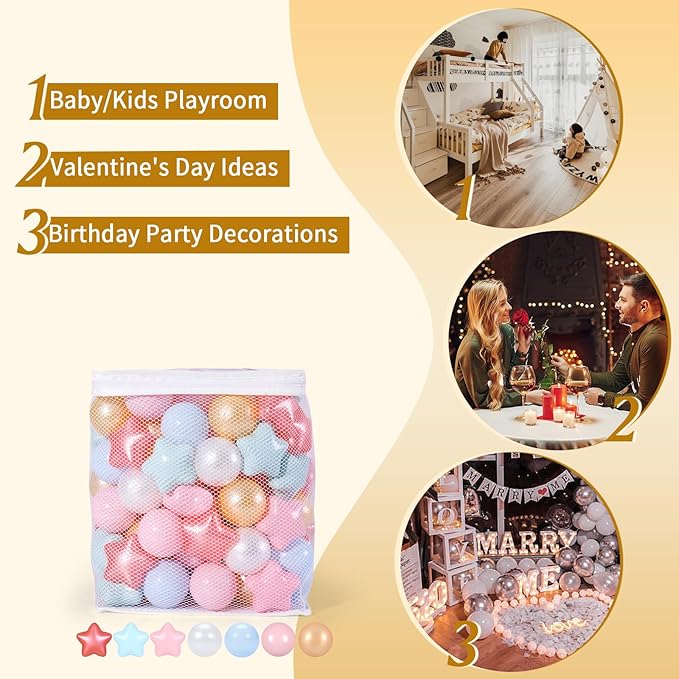 TRENDPLAY Star Ball Pit Balls for Toddlers -50 100 200 Count Star Balls Different Shapes, Non-Toxic Plastic Balls for Safe Play, Boys Girls Festival Party Decoration