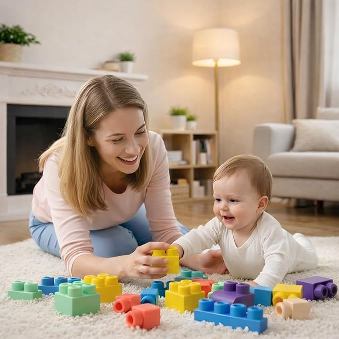 Baby Soft Blocks Building Block Toys, Blocks for Babies 6 Months and Up STEM Educational Toddler Gifts, Soft Rubber Baby Blocks 12-18 Months Big Building Blocks Sensory Toys, 70PCS