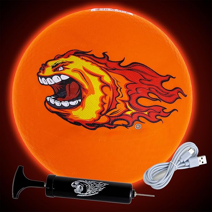 FIREBOMB LED Rubber Ball- Rechargeable Light-Up Ball for Dodgeball, Kickball, Handball, Four Squrae, Playground Nighttime Fun Glowing Sports Ball for All Ages