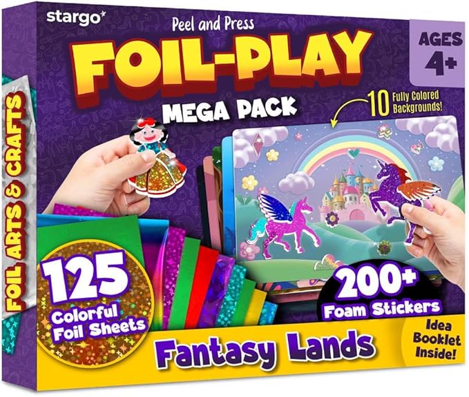 Foil Creative Art Kit for Kids, Fun Craft Set with Triple-Layer 3D Stickers & Foil Sheets – Creative Arts & Crafts for Birthday Party, Girls, Boys DIY Activity, Travel Toys, Gifts for Ages 4 5 6 7 8 9