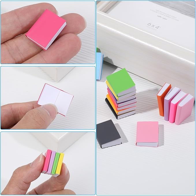 Xindojuz 20 PCS Miniature Books, 1:12 Scale Miniatures Dollhouse Books Assorted Colors Mini Brands Book for Crafts Doll House Model Decoration Accessories Gifts for Boys Girls Bedroom Study Room