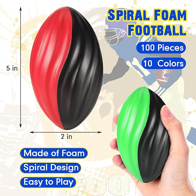 Jerify 12 Pcs Mini Footballs for Kids Spiral Foam Football Bulk 5 Inch Soft Small Waterproof Foam Ball Sports Birthday Toddler Football for Indoor and Outdoor Game(Assorted Color)