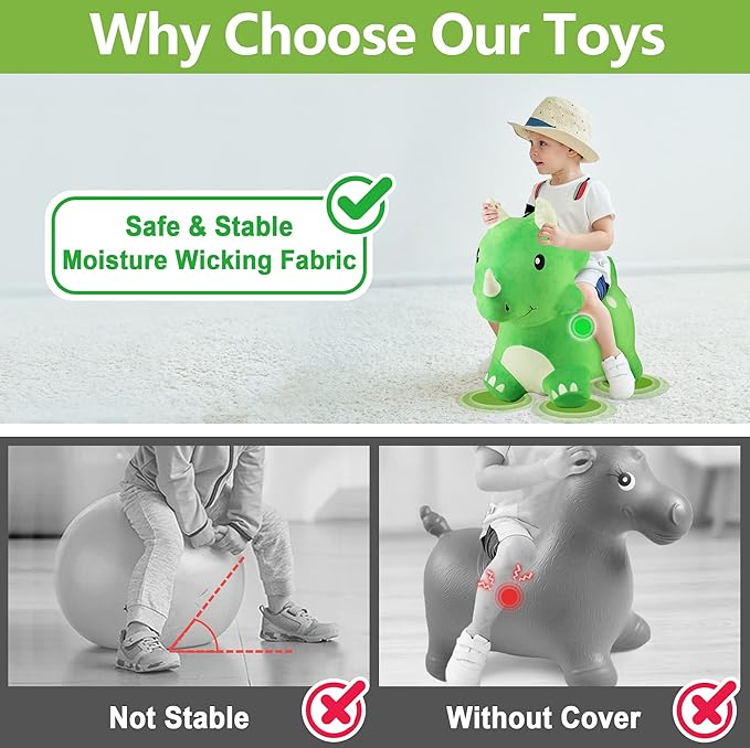 iPlay, iLearn Bouncy Pals Dinosaur Hopper Toy 2 Year Old Boy, Toddler Plush Bounce Animals, Ride on Bouncing Triceratops for Kids, Outdoor Hopping Horse Bouncer, Cool Birthday Gifts 3 4 5 6 Yr Girls