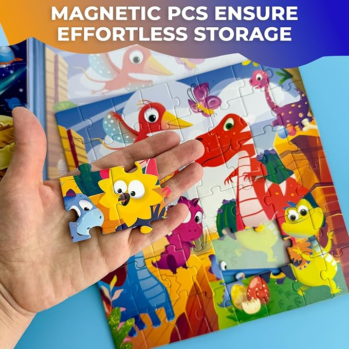 QUOKKA Magnetic Puzzles for Toddlers 3-5 – 2x48 Pieces Travel Games for Kids Ages 2-4 – Dinosaur Magnetic Puzzles for Kids Ages 4-8 – Space Learning Puzzle Gift Toy for Boys and Girls