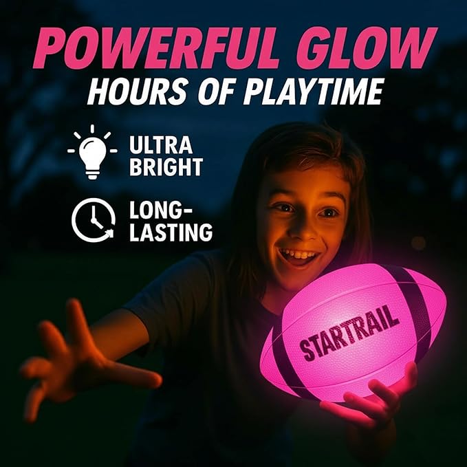 TOMLEON Glow in The Dark Football | Ultra-Bright Double LED Light-Up Football Size 6 with 3 Extra Batteries and Pump for Kids & Teens Ages 6+ | Outdoor Fun for Evening Play, Camping & Beach Games