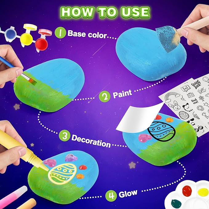 Rock Painting Kit for Kids - Glow in The Dark, Arts and Crafts Gift for Boys Girls Ages 4-12, Craft Kits Art Supplies for Kids Activities, Creative Art Toys Age 4, 5, 6, 7, 8, 9, 10, 11, 12