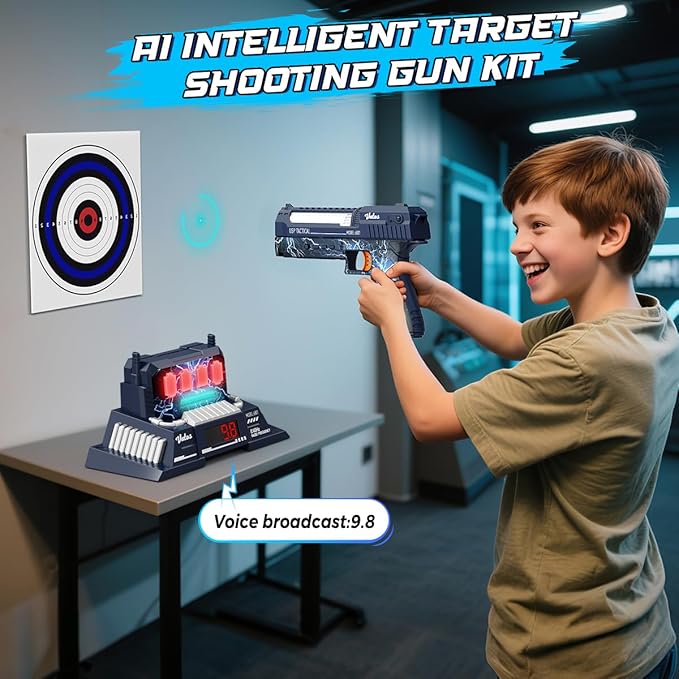 VATOS Smart Electronic Shooting Game Set, 2.4GHz Rechargeable Toy Gun with Auto-Scoring Target and Real-Time Voice Feedback, 4 Game Modes, Indoor and Outdoor Shooting Game Toy for Kids Age 10+, Teens