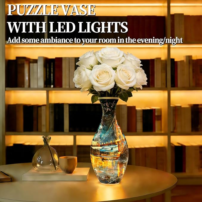 3D Puzzles Vase for Adults, Crafts for Adults, 160 Pieces Plastic DIY Unique Flower Vase with LED Light House Warming Gift Birthday Gifts for Flower Arrangements and Home Decor (Bridge)