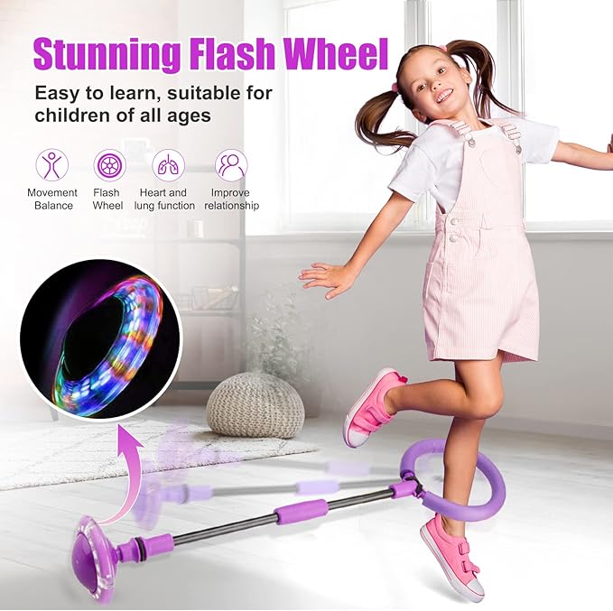 Ankle Skip Ball for Kids - Foldable Flash Wheel Skip Ball, Outside Game Toys for Kids & Adults, Gift for Boys & Girls Age 5 6 7 8 9 10 Years Old, Purple
