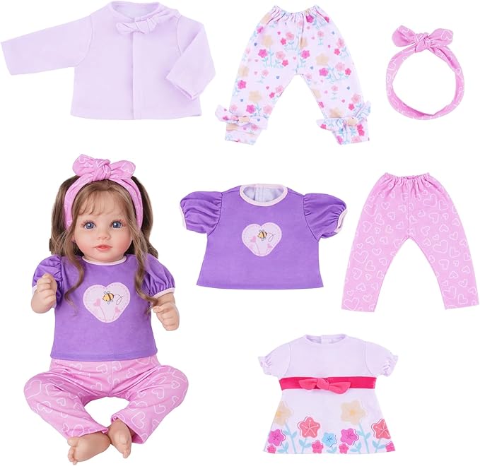 BABESIDE 6 Pcs Reborn Baby Doll Clothes Set – Fits 17-22 Inch Dolls, Soft Cotton Outfits & Reborn Baby Doll Accessories for Pretend Play and Gift for Girls