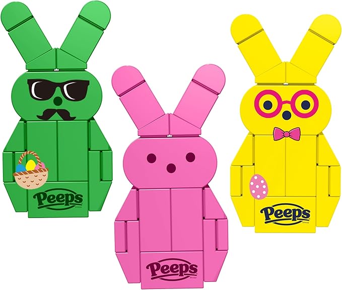 Brickcraft Peeps Bunny Building Set, Easter Brick Figures 3 Pack in Pink Yellow and Green, 63 Piece Building Toy, Ages 8 Plus, Spring Holiday Display Models, Official Peeps Licensed Set with Stickers