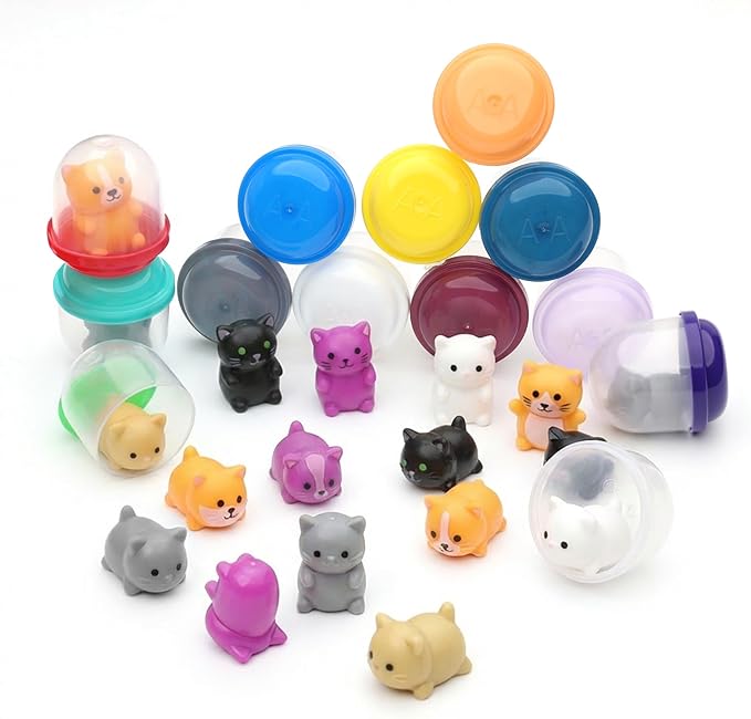 Entervending Farm Animals Figurine Toys in Capsule - 250 Pcs -1.1 Inch Plastic Capsules with Assorted Animals Mini Figurines for Kids - Easter Eggs with Toys - Toy Vending Machine Refill