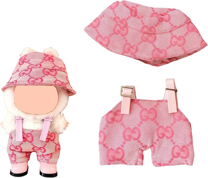 17cm Doll Clothes Set Pink 2-Piece Handcrafted Crochet Doll Clothes - Compatible with 5.91-6.7inch (15-17cm) Dolls Accessories Only, Cute Clothes for Dress up Unique Style (Pink)
