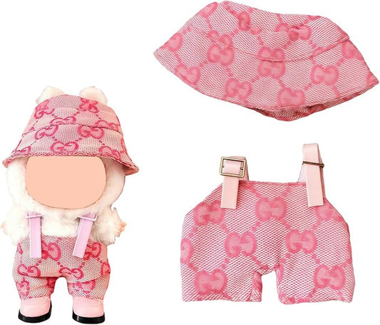 17cm Doll Clothes Set Pink 2-Piece Handcrafted Crochet Doll Clothes - Compatible with 5.91-6.7inch (15-17cm) Dolls Accessories Only, Cute Clothes for Dress up Unique Style (Pink)