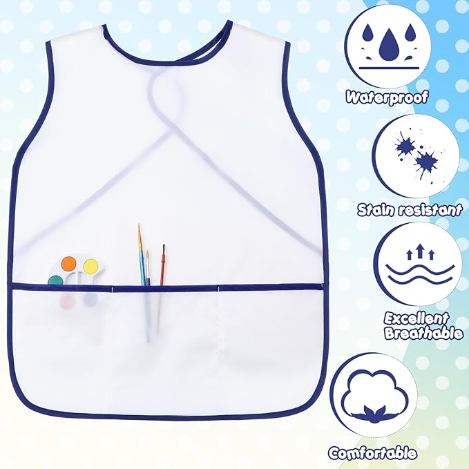 12 Pcs Art Smock for Kids Waterproof Painting Aprons Sleeveless Children with Pockets Age 3 to 8 Paint Craft Activity