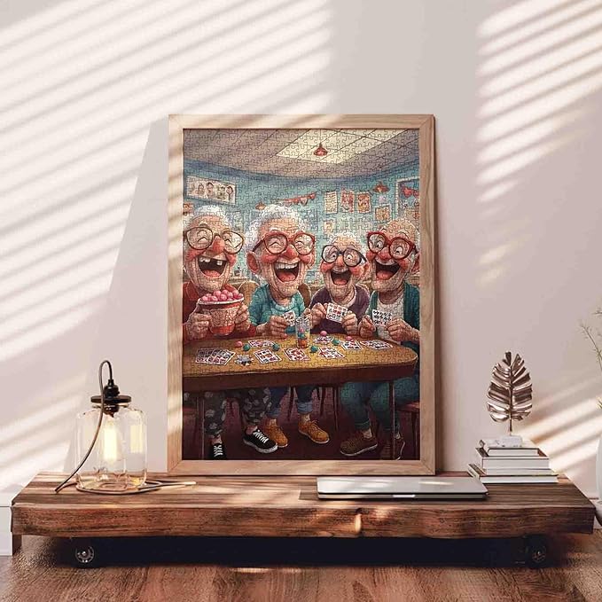 Laughing Old Man Jigsaw Puzzles for Adult 1000 Pieces Good Friends Playing Cards Puzzles Wall Decor Happy Grandpa’s Funny Puzzles,Jigsaw Puzzle About Friendship 20''x27”inch Family Game Challengings