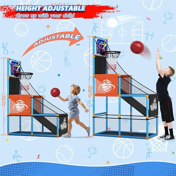 Arcade Basketball Game Set with Electronic Scoreboard&LED Light: Carnival Games Boy Toys Basketball Hoop Indoor Outdoor with 4 Balls & Air Pump Ideal Sports Toy Gifts for Kids 3-12 Years Old