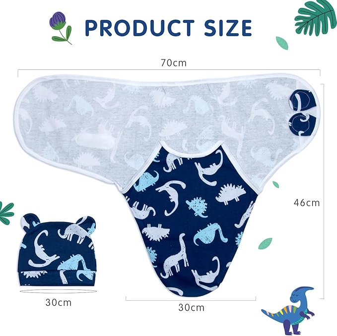 Reborn Baby Doll Clothes Outfit Accessories Swaddle Blanket & Hat 2 Pcs Set with Blue Dinosaur Patterns for 17-22 Inch Reborn Doll Newborn Boy