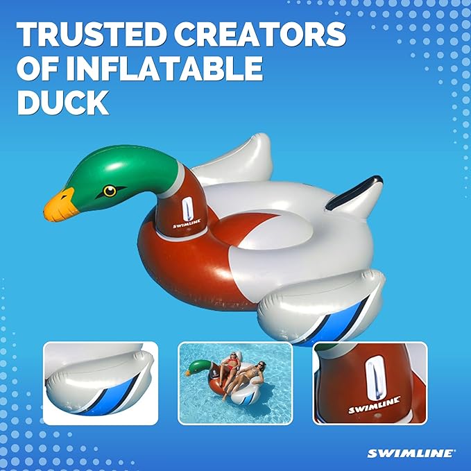 SWIMLINE Original 90703 Inflatable Decoy Duck Pool Float | Fun Ride-On Raft with Stable Legs & Wings | Lounge Floatie Perfect for Parties & Relaxation