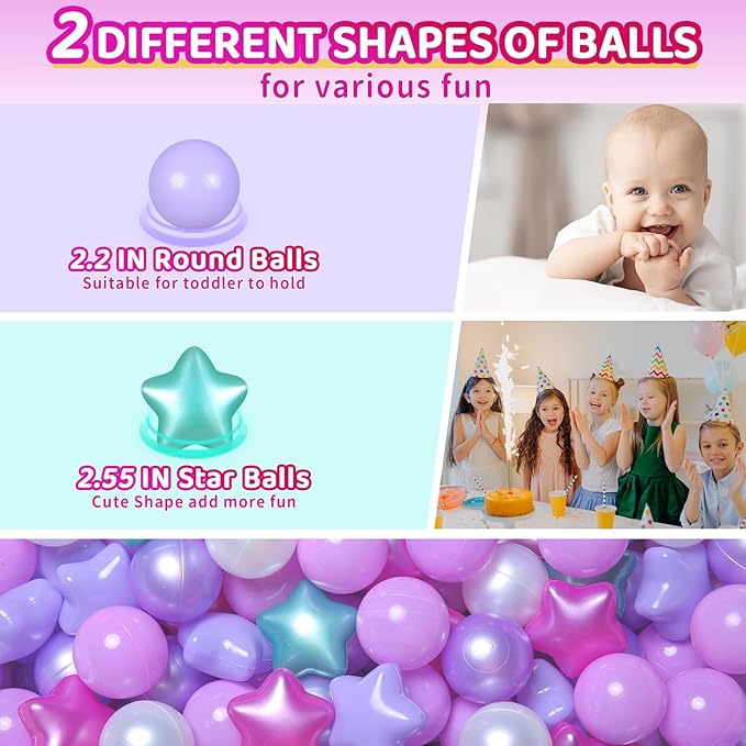 Realhaha Ball Pit Balls 50 100 200 500, Star Shapes for Babies Kids Playpen Plastic Balls for Babies Ball Pool Puppy Playballs