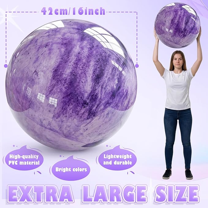 Lewtemi 16 Inch Jumbo Inflatable Playground Ball Marbleized Giant Large Rubber Kickball Four Square Bouncy Balls Giant Beach Dodgeball for Swimming Pool Sports Activities