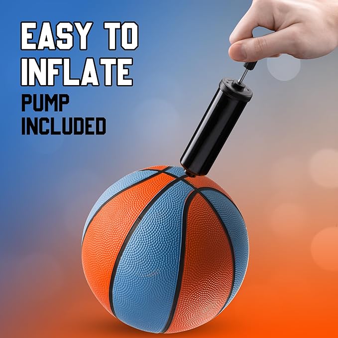 Rubber Mini Basketballs 7 Inch, Size 3 (Pack of 4) - Pool Basketball for Kids in Assorted Colors Indoor & Outdoor, Boys & Girls, for Small Hoops, Game Prizes, Arcade Games, w/Pump