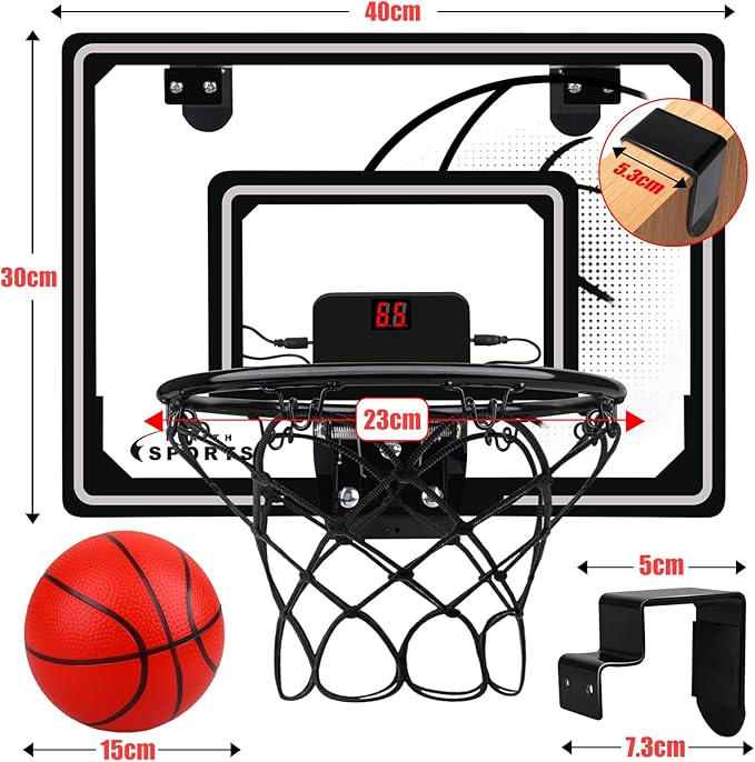 Basketball Hoop Indoor for Kids,LED Light Mini Basketball Hoop with 3 Balls & Electronic Scoreboard,Over The Door Basketball Hoop,Basketball Boy Toys Gift for Kids 3-12 Year Old Boys Girls Teen