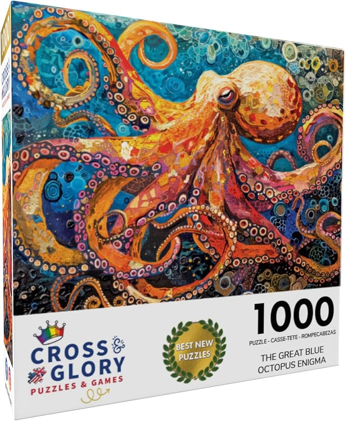 Cross & Glory - The Great Blue Octopus Enigma - 1000 Piece Jigsaw Puzzles for Adults | Marine Ocean Artwork Puzzle | Challenging Brain Teaser