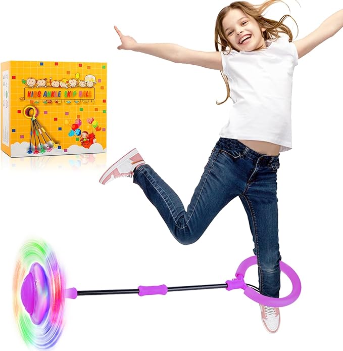 Ankle Skip Ball for Kids, Girls Toys Age 5 6 7 8 9 10 Years, Birthday Gift for Girls and Boys, Foldable Colorful Flash Wheel Skip Ball, Sports Fitness Toys for Kids & Adults