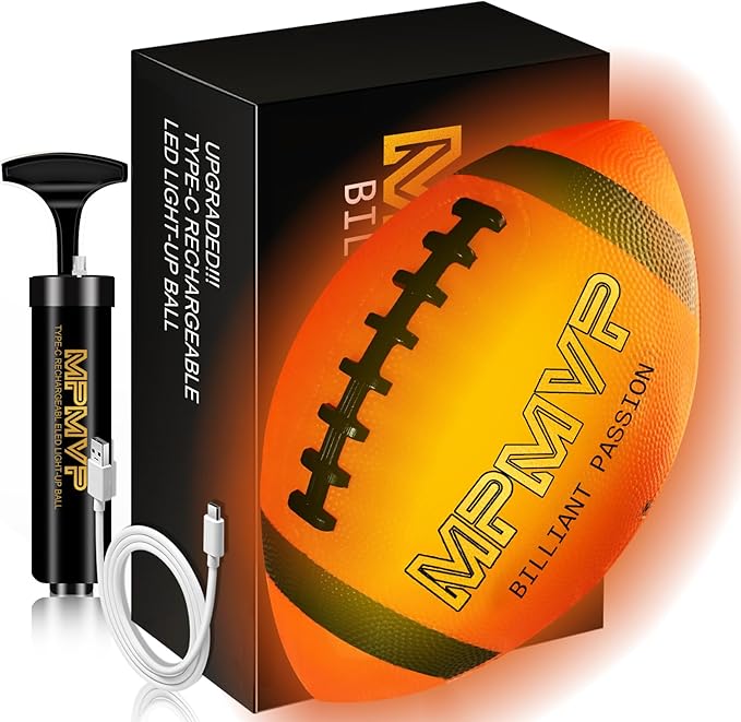 Light Up Football for Boys 8-12, Rechargeable Glow Football Official Size 9 – Great for Graduation Gifts, Outdoor Yard Games, Teen Sports & School Play