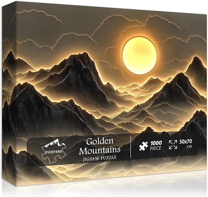 Golden Mountains Puzzles for Adults 1000 Pieces，Nature Sunset Landscape Jigsaw Puzzle，Impossible Challenging Scenic Puzzle, Scenery Home Wall Decor