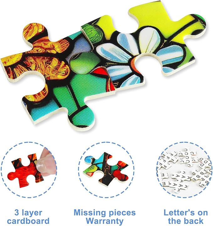 500 Piece Puzzles for Adults Stained Glass Tree of Life Flower Puzzle for Adults Colorful Mosaic Jigsaw Puzzles 500 Pieces with Letters on Back Hard Impossible Difficult Challenging Family Puzzle