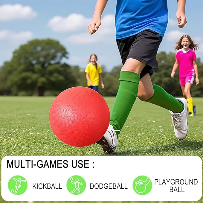 10 Inch Dodgeball Balls Playground Ball Kickball Handball for Kids for Indoor Outdoor Games Four Square Balls Rubber Bouncy Balls Includes Pump