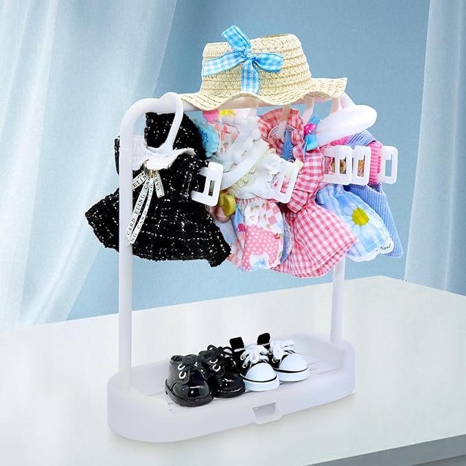 Clothes for Labubu, 23-piece Clothes and Accessories Set Designed for Labubu Doll Clothes, Includes Display Bag, Clothes Rack, Headphones, Camera, Glasses, Shoes, and 6 Mini Accessories - Style F
