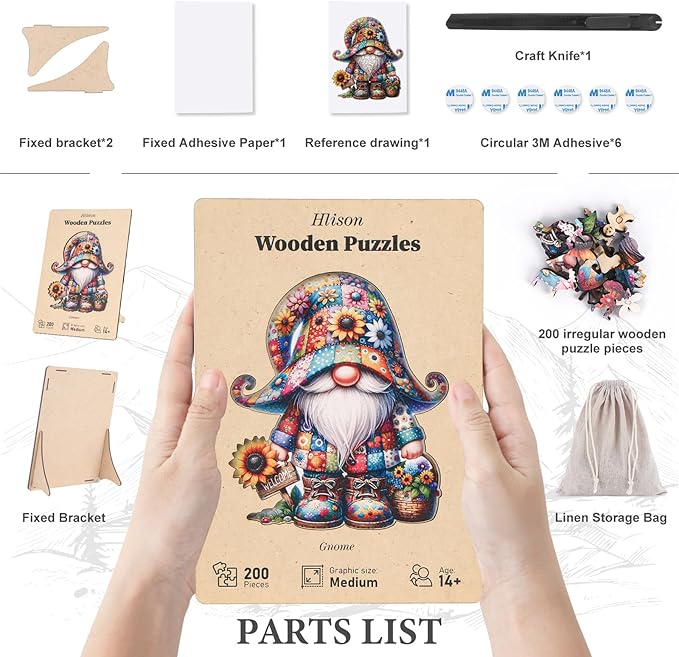 Wooden Jigsaw Puzzles, Gnome Wooden Puzzles for Adults with Unique Shape, Medium 10.3"x11.8" Wooden Puzzles with Exquisite Wooden Box Packaging