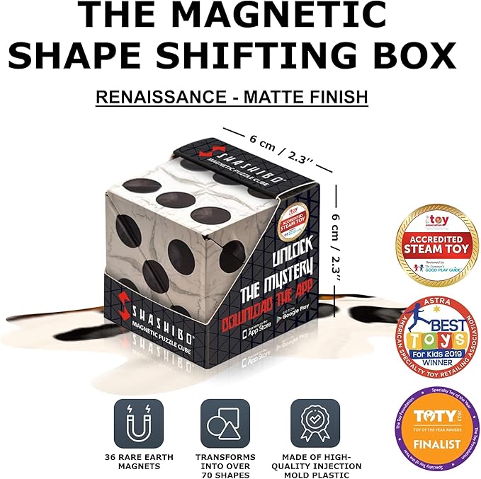 Shashibo Shape Shifting Box - STEM Fidget Toy with Ultra Strong Magnets - Sensory Puzzle Cube Transforms Into 100+ Shapes, Easter Basket Stuffers Gift for Kids, Teens, and Adults (Renaissance)