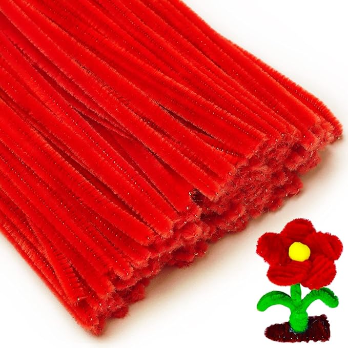 Eppingwin 200pcs Pipe Cleaners, Red Pipe Cleaners Craft Supplies, Chenille Stems for DIY Arts Crafts Project (Red)