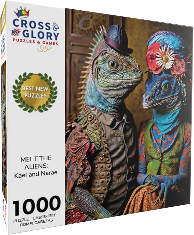 Cross & Glory - Meet The Aliens: Kael and Narae - 1000 Piece Jigsaw Puzzle | Intergalactic Love Story | Vibrant Alien Puzzles with Satin Finish