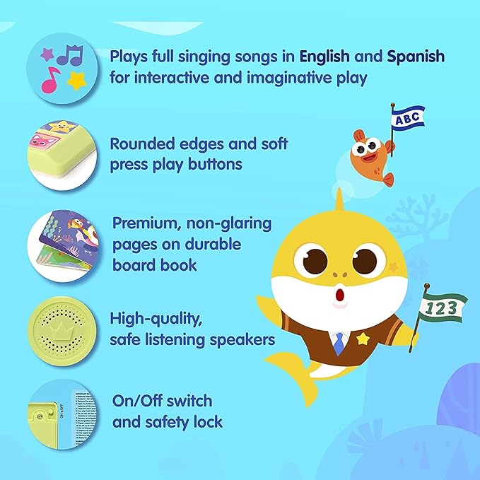 Baby Shark Bilingual Sound Book for Toddlers 1–3 | 10 Buttons, 5 English & 5 Spanish Songs Interactive Learning Toy by Pinkfong