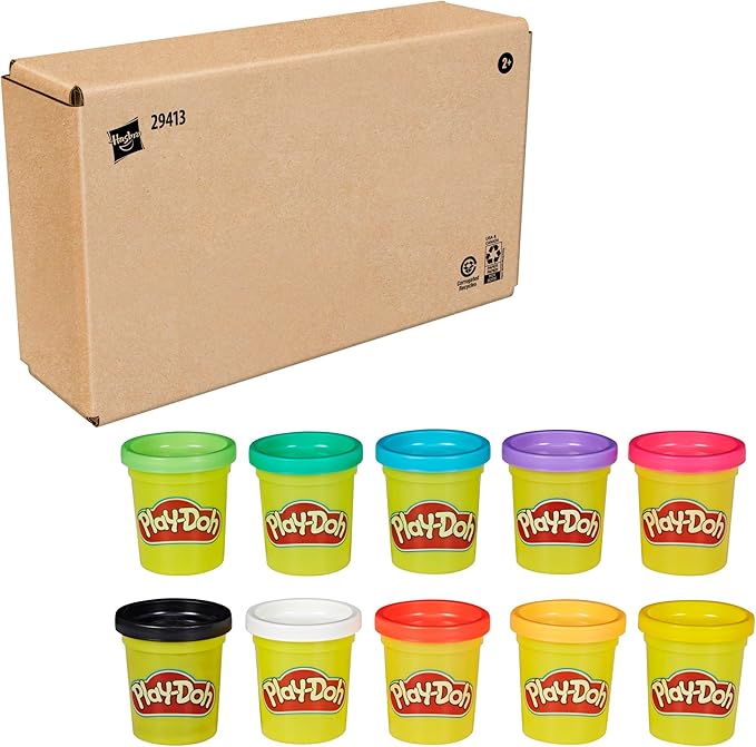 Play Doh Modeling Compound 10-Pack Case of Assorted Colors, Non-Toxic 2 oz. Cans, Back to School Gifts, Prizes, & Party Favors, Preschool Toys for Kids, Ages 2+ (Amazon Exclusive)