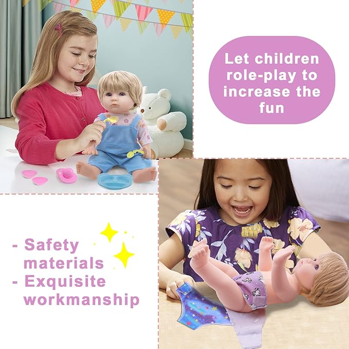 Baby Doll Clothes - Fits 12'' 13'' 14'' 15'' Girl Baby Dolls Clothes 360°Sewing Dresses for with Dolls Diapers, Nipple, and Doll Accessories Pack of 18 Bag Set