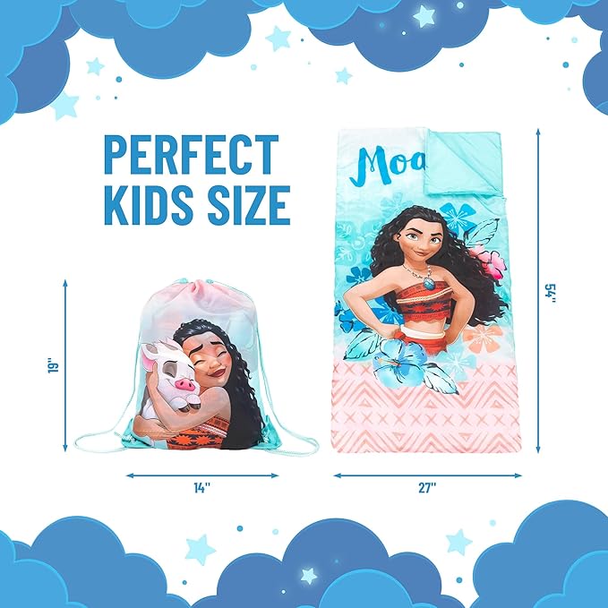 Jay Franco Disney Moana Tropical Slumber Sack - Cozy & Warm Kids Lightweight Slumber Bag/Sleeping Bag (Official Disney Product)