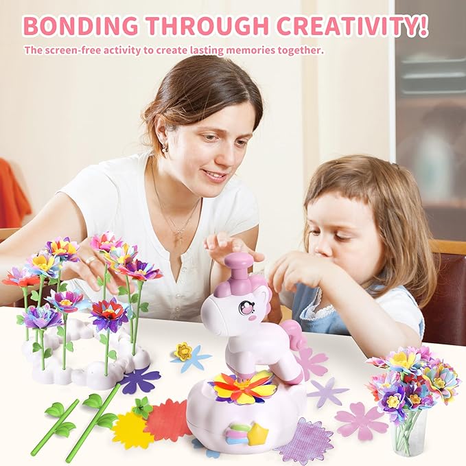 RISUNTOY Flower Craft Kits, Arts and Crafts for Kids 4-12, DIY Fabric Bouquet Making Set, Fun Art Supplies & Activities, Best Birthday Christmas Gifts for Girls Boys