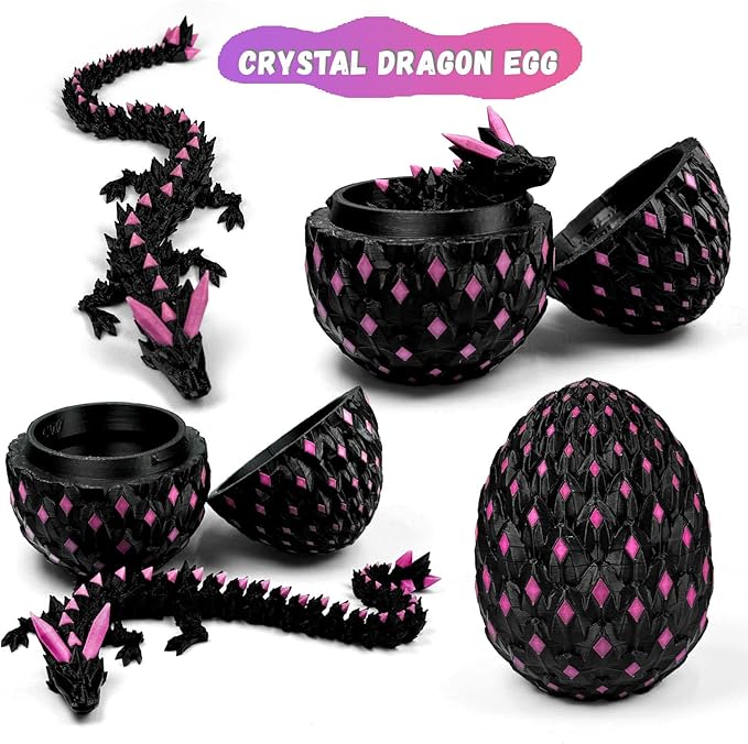 3D Printed Dragon Egg,Dragon Eggs Glow in with Dragon Inside Dark Articulated Animals Fidget Toy,Home Office Decor Executive Desk Toys for Autism/ADHD (Luminous Pink)