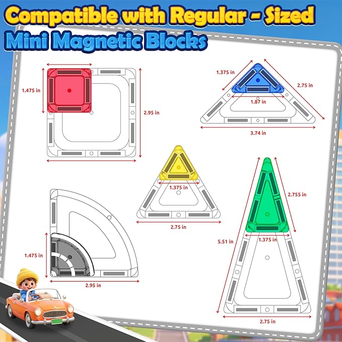 Mini Magnetic Tiles Road with Case Toddler Travel Toys Trip Essentials Set, Magnetic Building Blocks Toys for 3 4 5+ Year Old Boys Girls Montessori Sensory Learning Easter Birthday Gifts