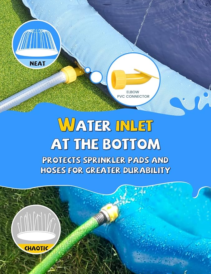 VISTOP Non-Slip Splash Pad for Kids and Dog, Thicken Sprinkler Pool Summer Outdoor Water Toys - Fun Backyard Fountain Play Mat for Baby Girls Boys Children or Pet Dog (117 inch, Blue&Blue)